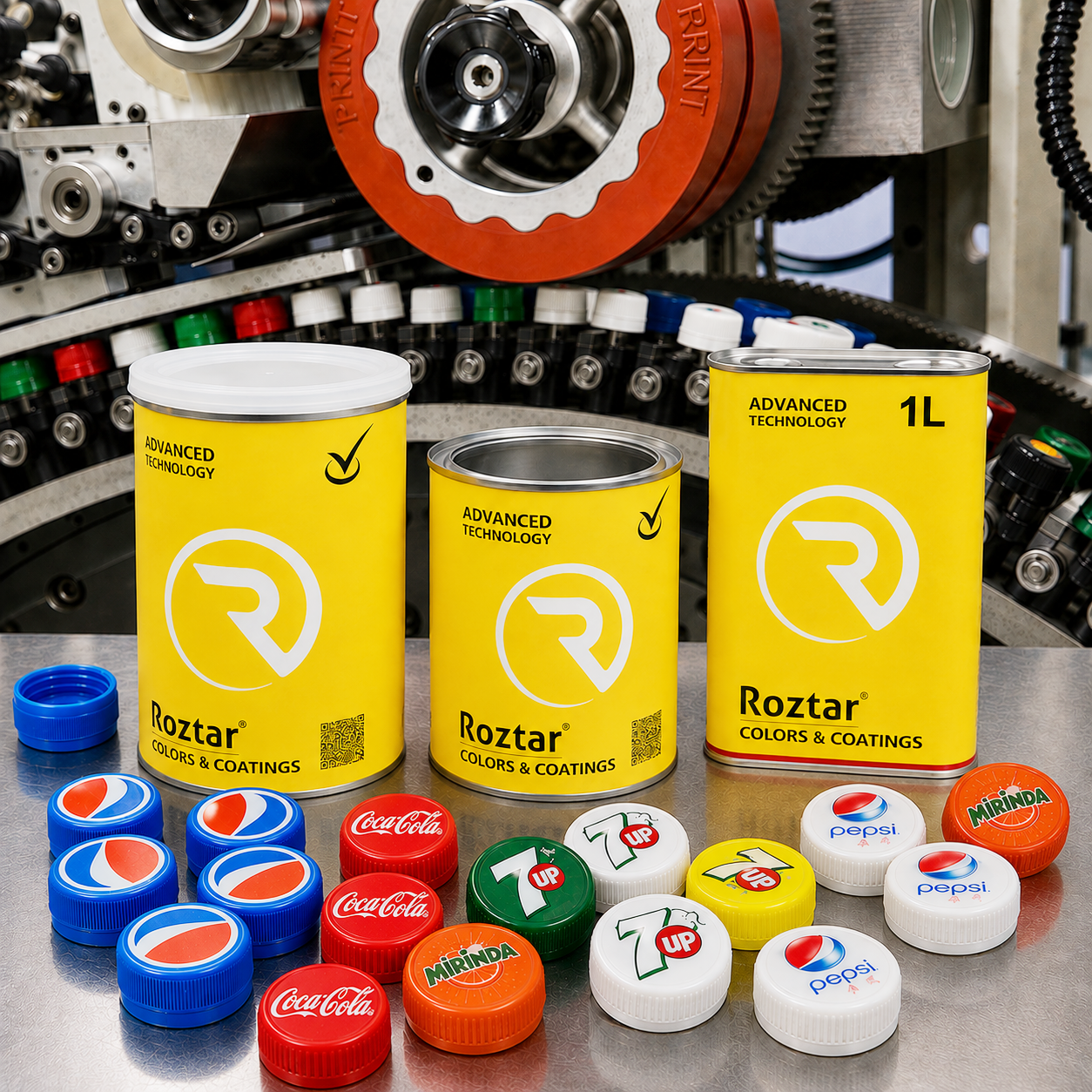 Roztar solvent based rotary pad printing ink cans