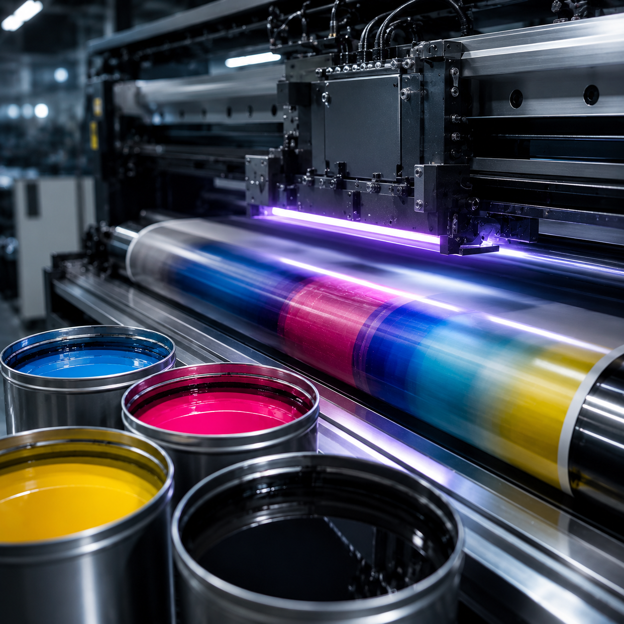 UV printing press and ink containers